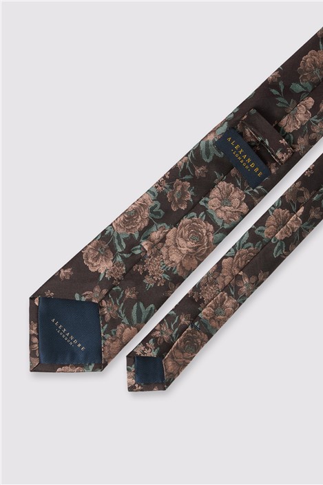 Alexandre Brown Wild Rose Silk Tie