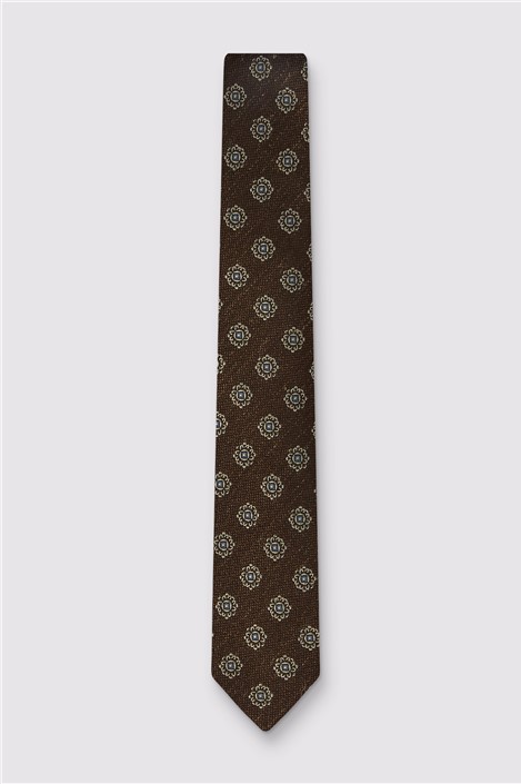 Alexandre Brown Motif Linen Blend Tie
