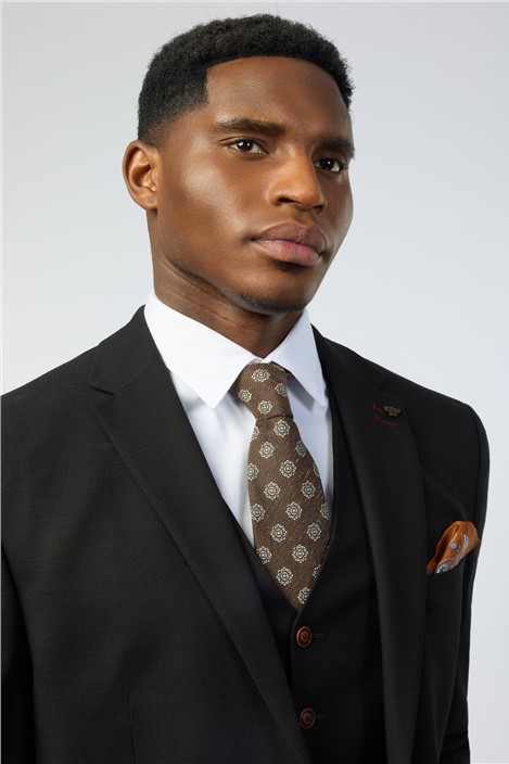 Alexandre Brown Motif Linen Blend Tie
