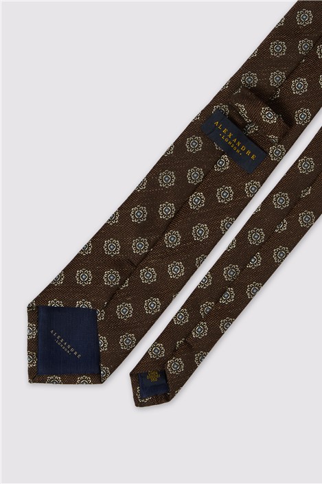 Alexandre Brown Motif Linen Blend Tie
