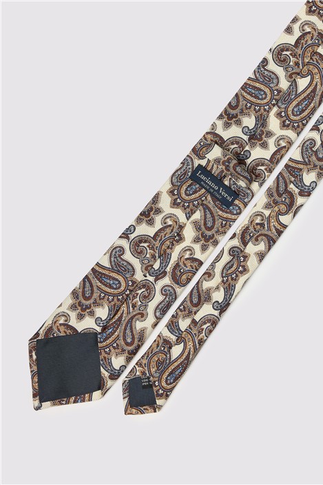 Luciano Versi by Bottinelli Turin Ecru Italian Silk Paisley Tie