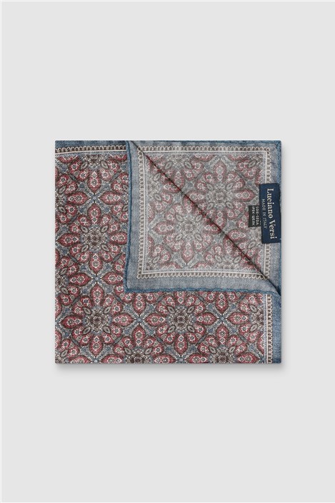 Luciano Versi by Bottinelli Amalfi Raspberry Italian Silk Floral Motif Pocket Square