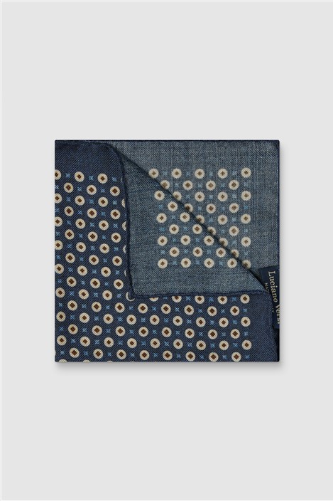 Luciano Versi by Bottinelli Alba Navy Circle Print Pocket Square