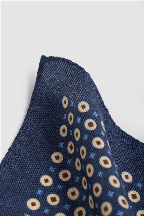 Luciano Versi by Bottinelli Alba Navy Circle Print Pocket Square