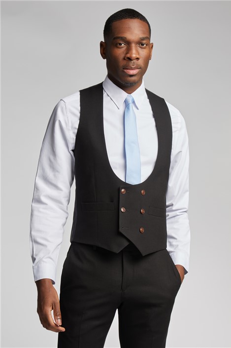 Antique Rogue Slim Fit Black Texture Double Breasted Waistcoat