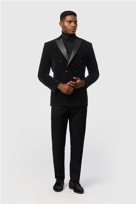 Antique Rogue Slim Fit Black Velvet Double Breasted Jacket