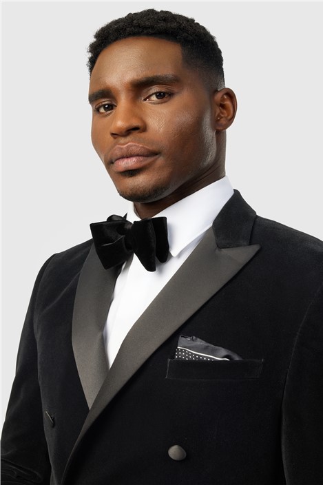 Antique Rogue Slim Fit Black Velvet Double Breasted Jacket