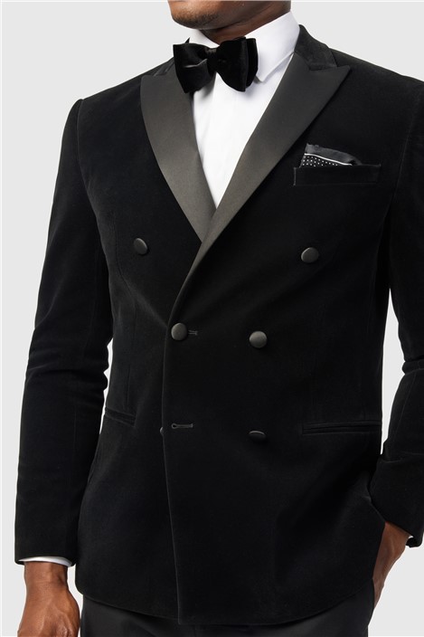 Antique Rogue Slim Fit Black Velvet Double Breasted Jacket