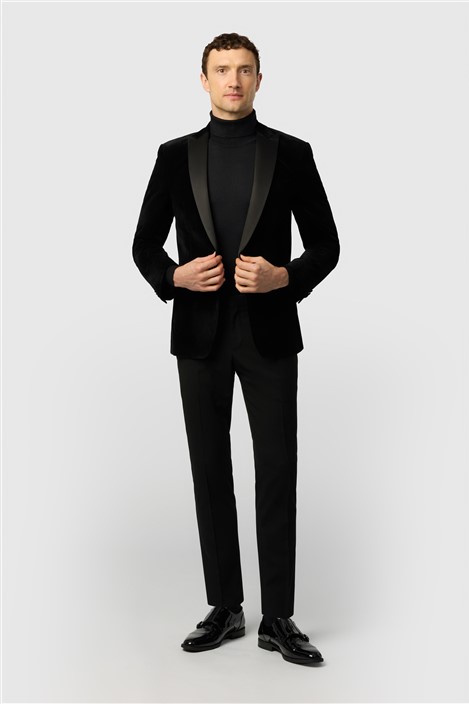 Antique Rogue Slim Fit Black Velvet Jacket