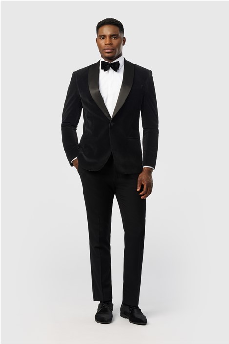 Antique Rogue Slim Fit Black Velvet Jacket