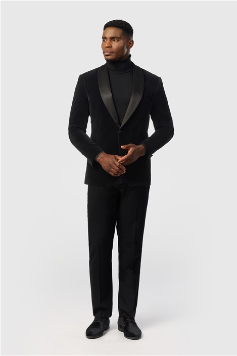 Antique Rogue Slim Fit Black Velvet Jacket