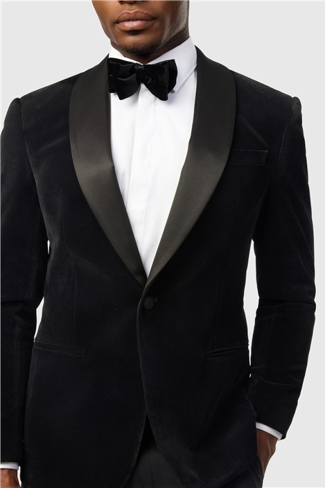 Antique Rogue Slim Fit Black Velvet Jacket