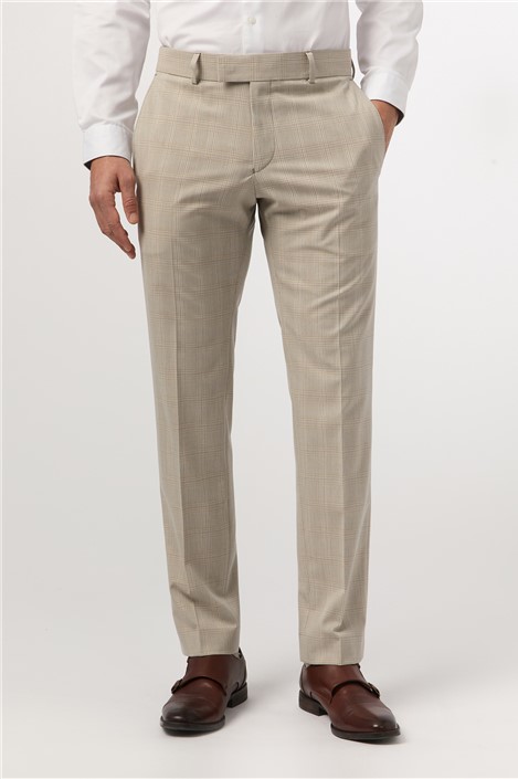 Antique Rogue Slim Fit Putty Check Mens Trousers Beige By Suit Direct