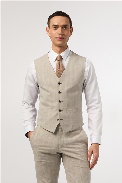 Antique Rogue Putty Check Slim Fit Waistcoat By Suit Direct