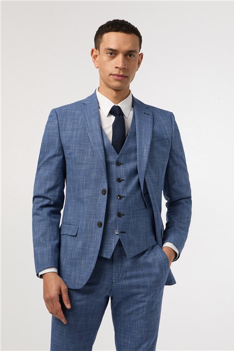 Antique Rogue Slim Fit Blue Check Mens Suit Jacket By Suit Direct