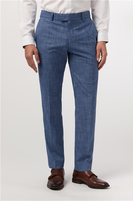 Antique Rogue Slim Fit Blue Check Mens Trousers By Suit Direct