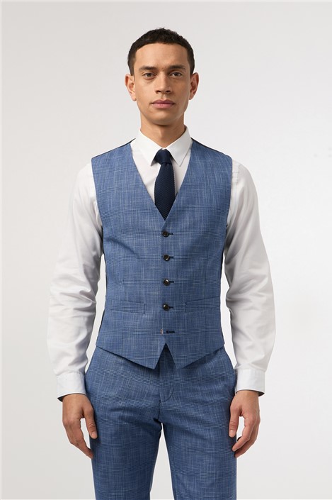 Antique Rogue Slim Fit Blue Check Waistcoat By Suit Direct