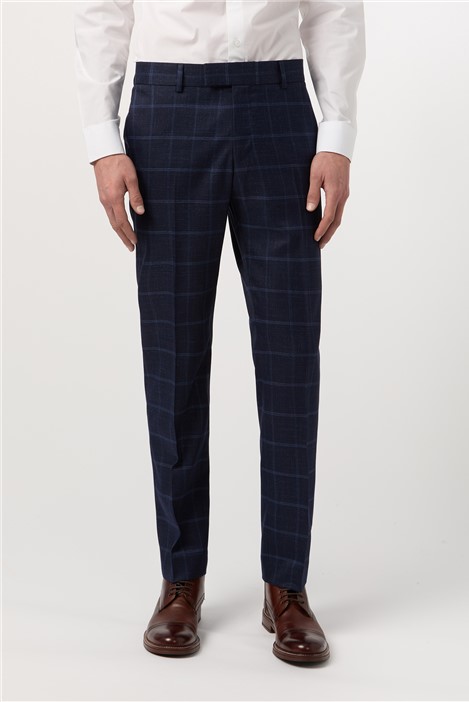 Antique Rogue Slim Fit Blue Windowpane Check Mens Trousers
