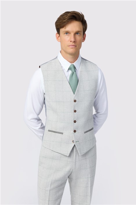 Antique Rogue Tailored Fit Alva Taupe Check Tweed Waistcoat Antique Rogue Tailored Fit Alva Taupe Check Tweed Waistcoat
