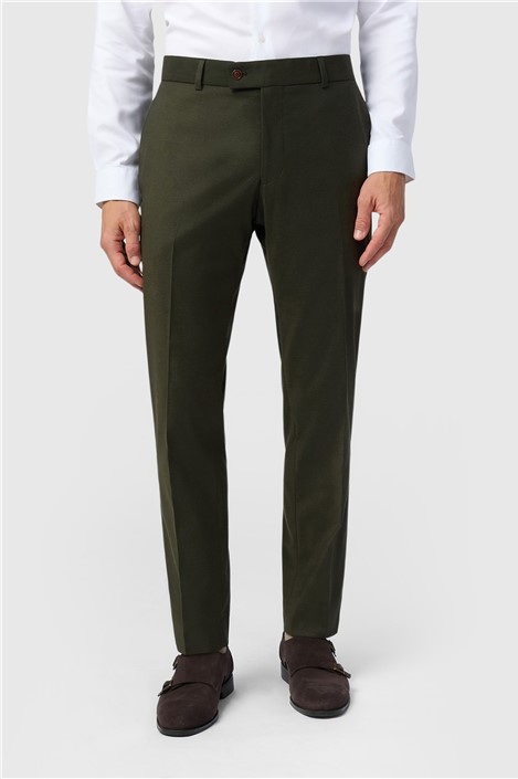 Antique Rogue Slim Fit Harley Khaki Green Flannel Mens Trousers