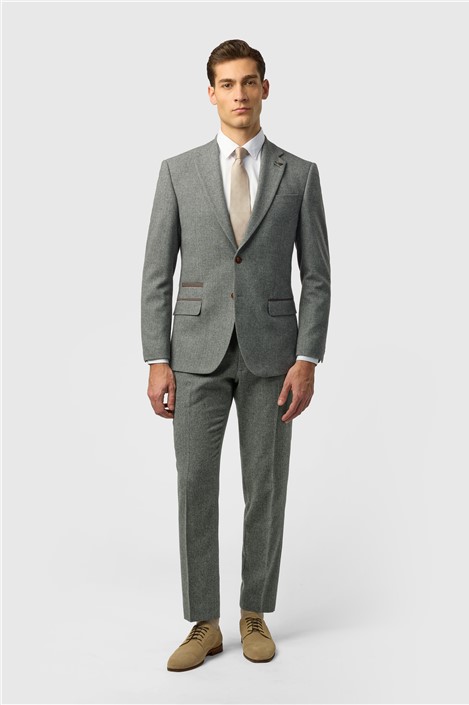 Antique Rogue Slim Fit Grey Herringbone Tweed Jacket