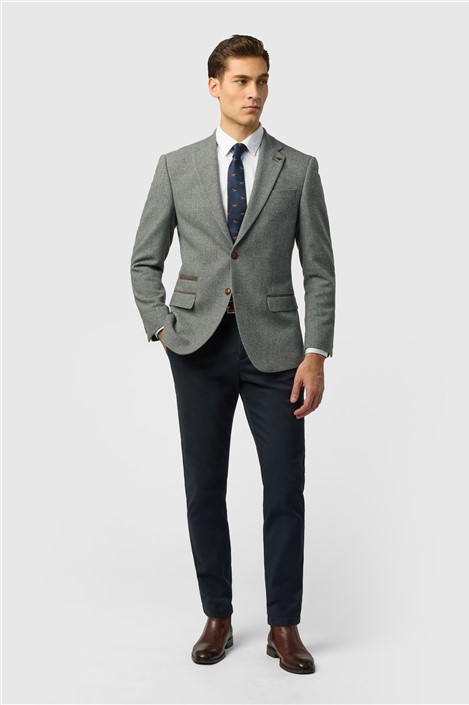Antique Rogue Slim Fit Grey Herringbone Tweed Jacket