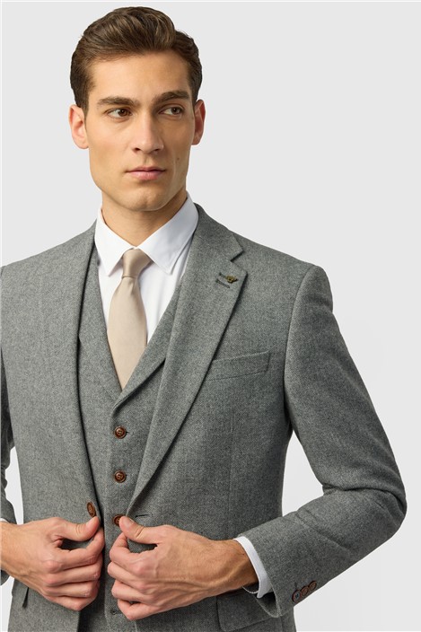 Antique Rogue Slim Fit Grey Herringbone Tweed Jacket