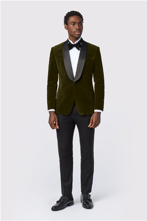 Antique Rogue Slim Fit Olive Green Velvet Jacket