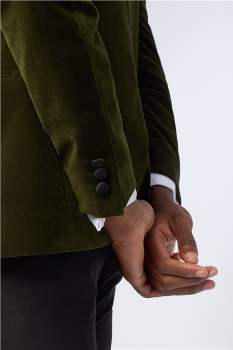 Antique Rogue Slim Fit Olive Green Velvet Jacket