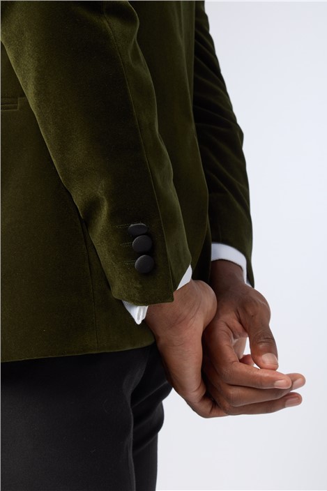 Antique Rogue Slim Fit Olive Green Velvet Jacket