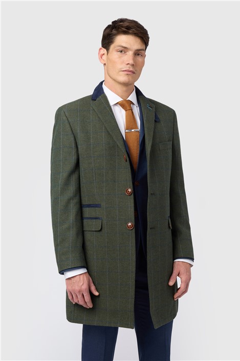 Antique Rogue Green Tweed Check Overcoat
