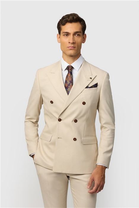Antique Rogue Slim Fit Blake Ecru Texture Double Breasted Jacket
