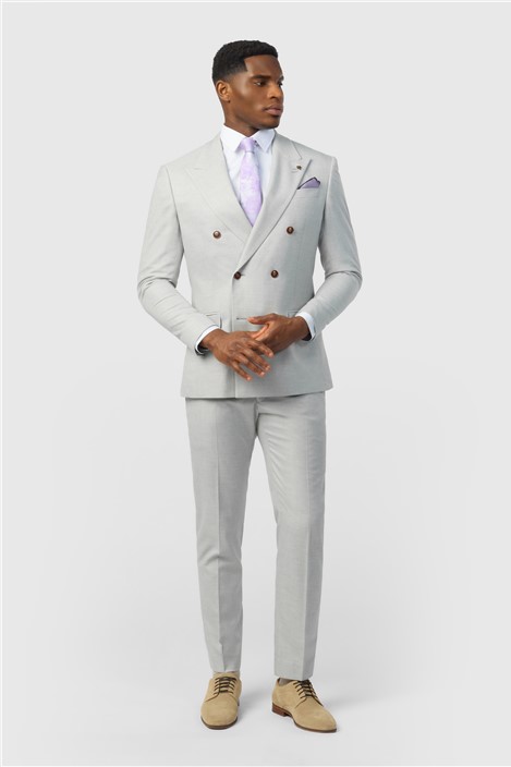 GREY TEXTURED DOUBLE BREASTED SLIM FIT SUIT