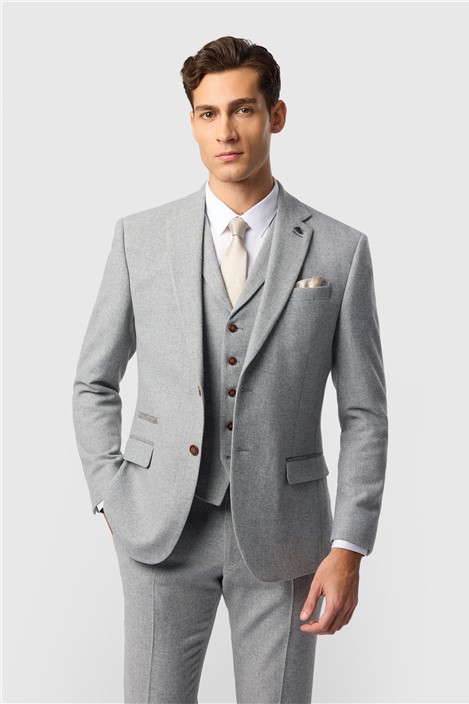 Antique Rogue Slim Fit Baxter Pale Grey Herringbone Jacket