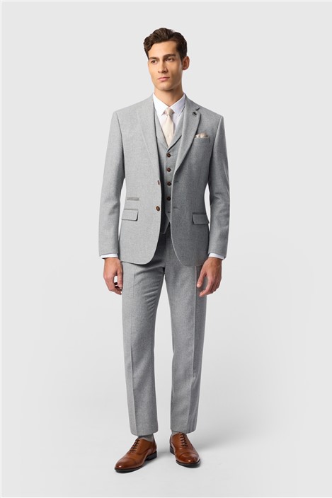 Antique Rogue Slim Fit Baxter Pale Grey Herringbone Jacket