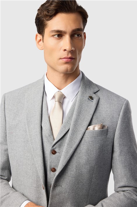 Antique Rogue Slim Fit Baxter Pale Grey Herringbone Jacket