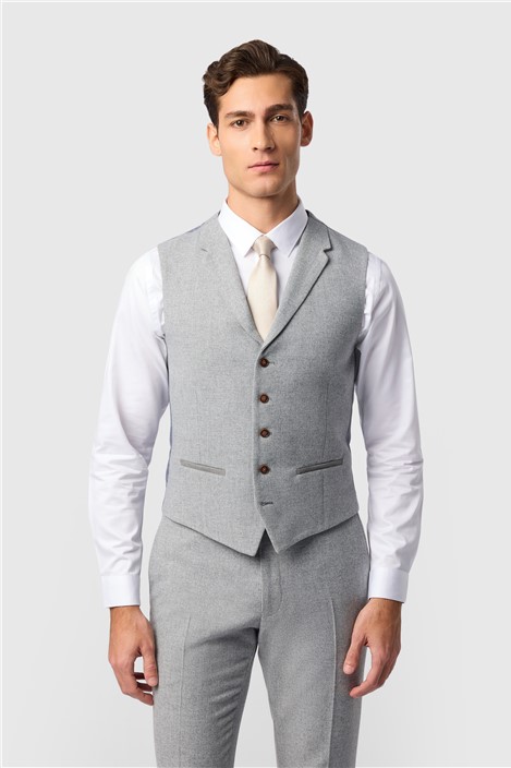 Antique Rogue Slim Fit Pale Grey Herringbone Waistcoat