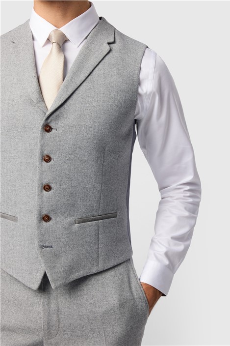 Antique Rogue Slim Fit Pale Grey Herringbone Waistcoat