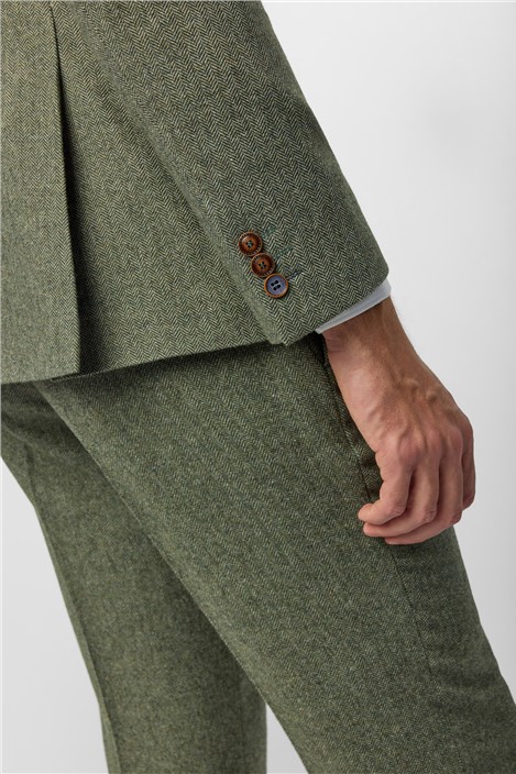 Antique Rogue Slim Fit Baxter Double Breasted Sage Herringbone Tweed Jacket