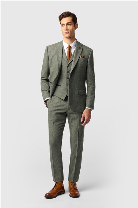 Antique Rogue Slim Fit Baxter Sage Herringbone Tweed Suit