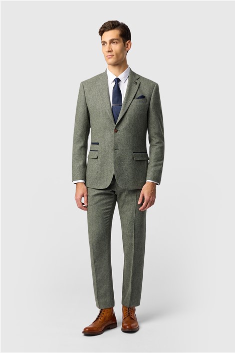 Antique Rogue Slim Fit Baxter Sage Herringbone Tweed Suit