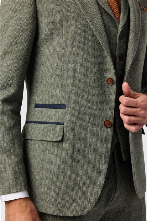 Antique Rogue Slim Fit Baxter Sage Herringbone Tweed Suit