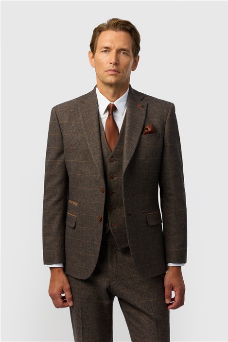 Antique Rogue Tailored Fit Beck Brown Tweed Check Jacket
