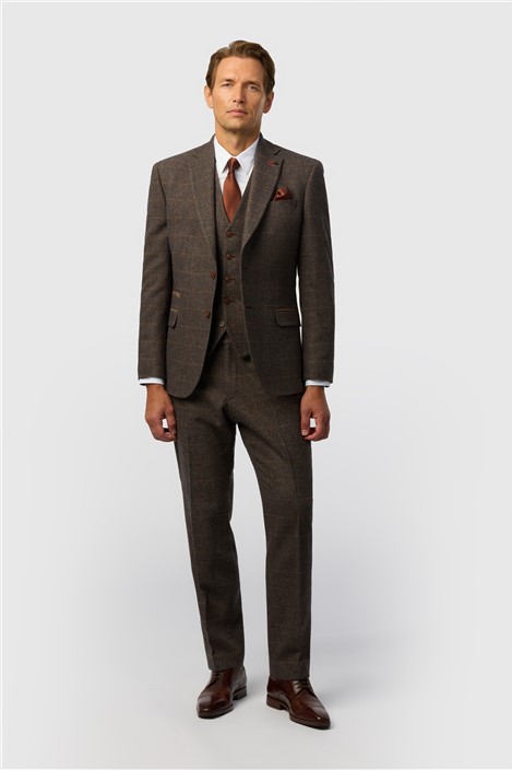 Antique Rogue Tailored Fit Beck Brown Tweed Check Jacket
