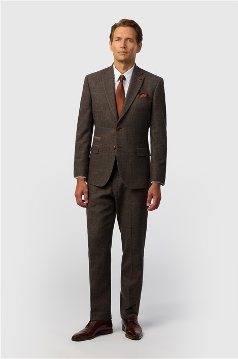 Antique Rogue Tailored Fit Beck Brown Tweed Check Jacket

