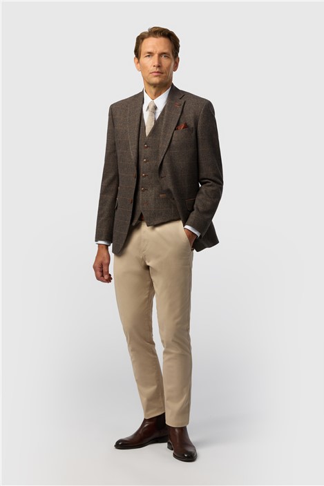 Antique Rogue Tailored Fit Beck Brown Tweed Check Jacket
