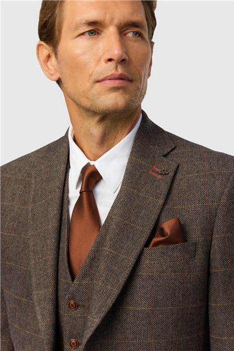 Antique Rogue Tailored Fit Beck Brown Tweed Check Jacket
