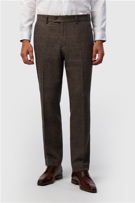 Antique Rogue Tailored Fit Beck Brown Tweed Check Trouser
