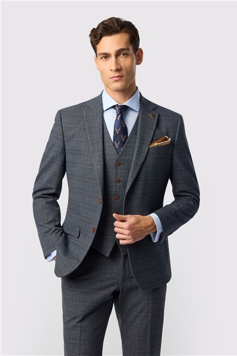 Antique Rogue Tailored Fit Maddoc Charcoal Tan Check Jacket
