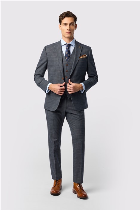 Antique Rogue Tailored Fit Maddoc Charcoal Tan Check Jacket
